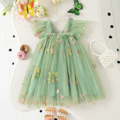Feen-Trägerkleid aus besticktem Schmetterlingsnetz