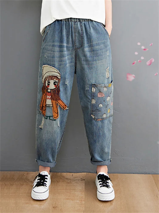 Pantalon taille haute avec poches Mom Harem Blue Jeans