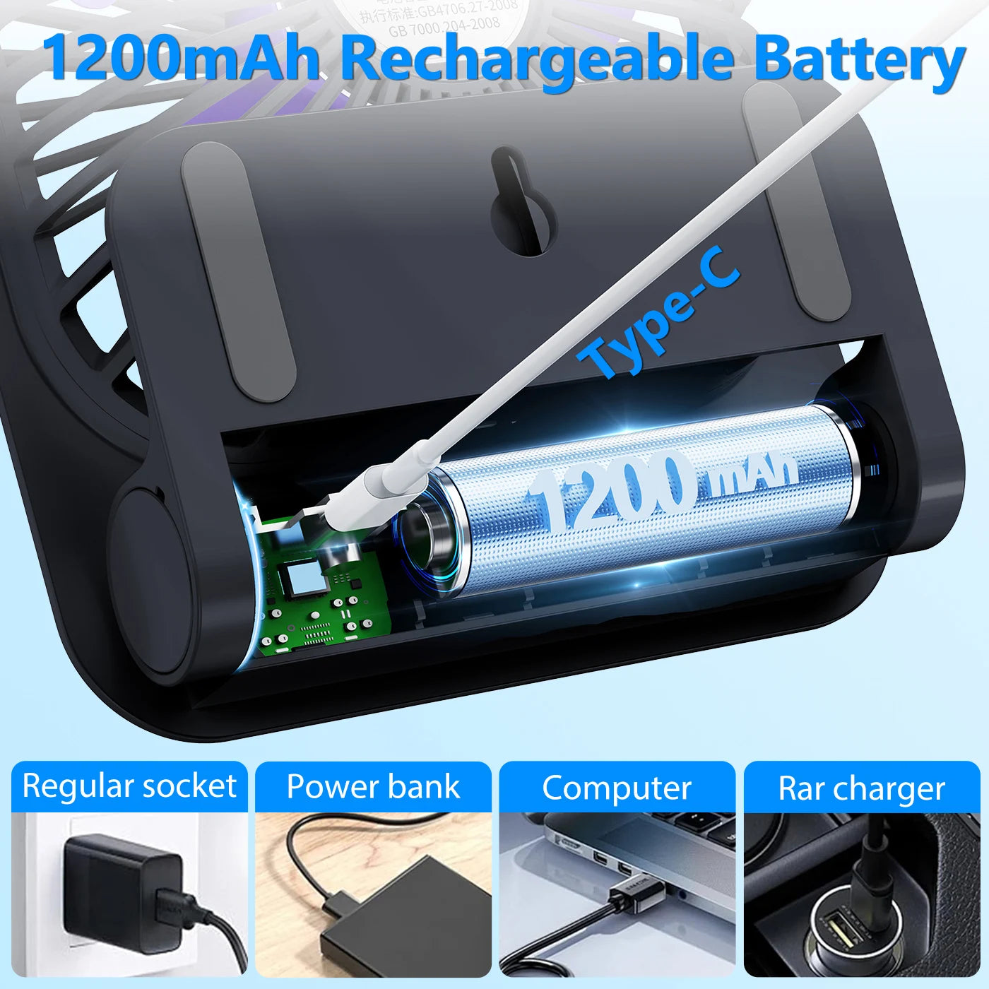 USB Rechargeable Indoor Toilet Wall Fan