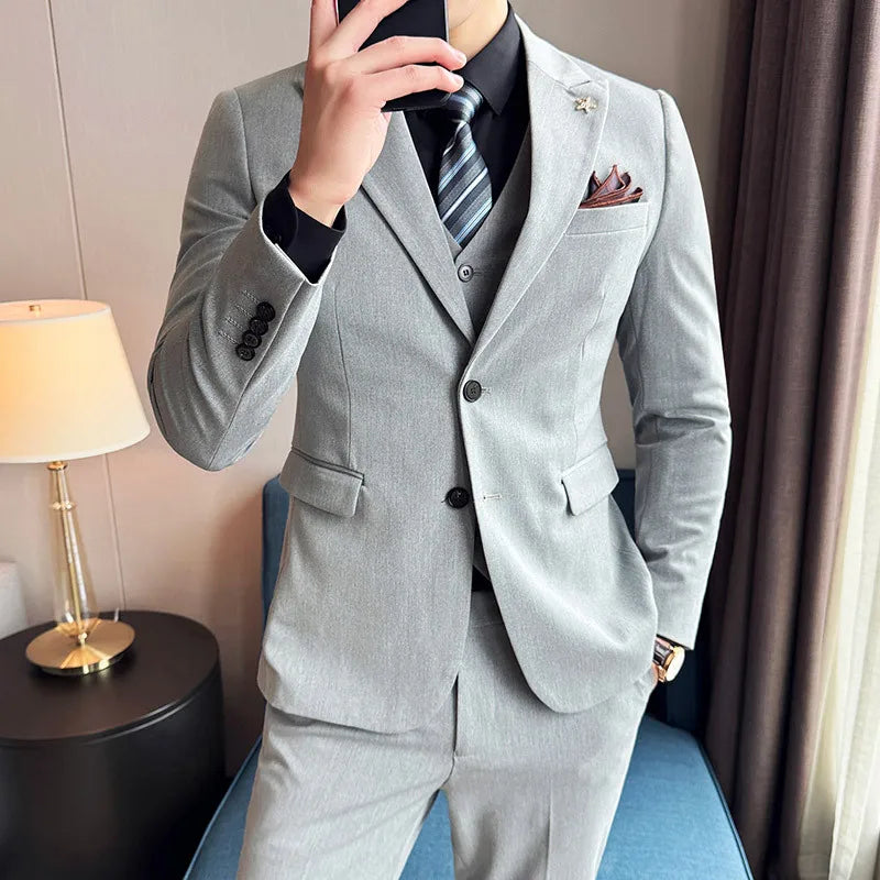 Costume classique 3 pièces de style coréen pour hommes
