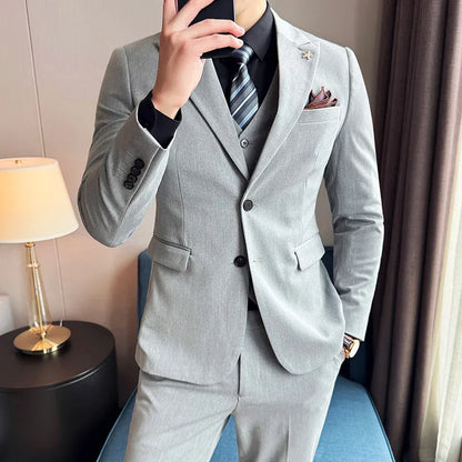 Costume classique 3 pièces de style coréen pour hommes