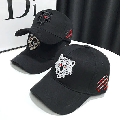 Baseballkappe mit Tigerstickerei – Unisex-Baumwoll-Snapback-Kappe