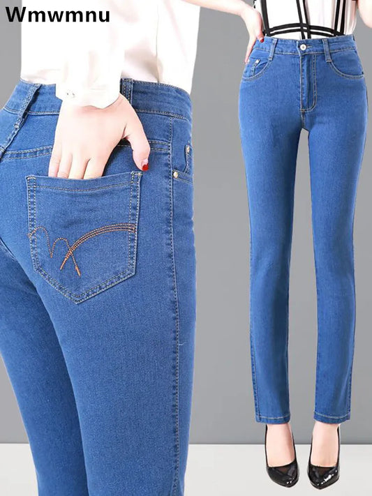 Damen-Jeans mit hoher Taille, schmal, gerade, für den Sommer