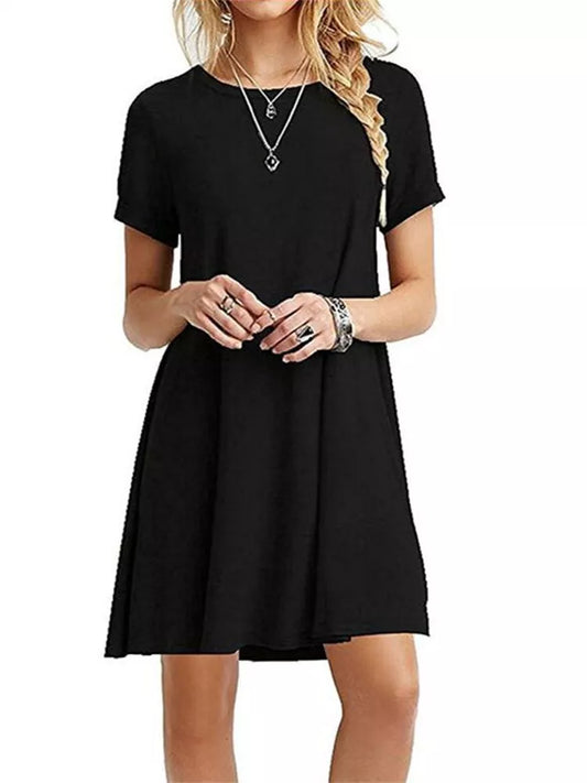 Solid Color Short Sleeve O-Neck Mini Dresses