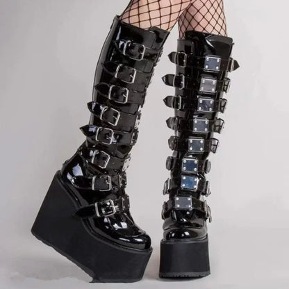 Women's Platform Flock Buckle Ankle Strap Shoes