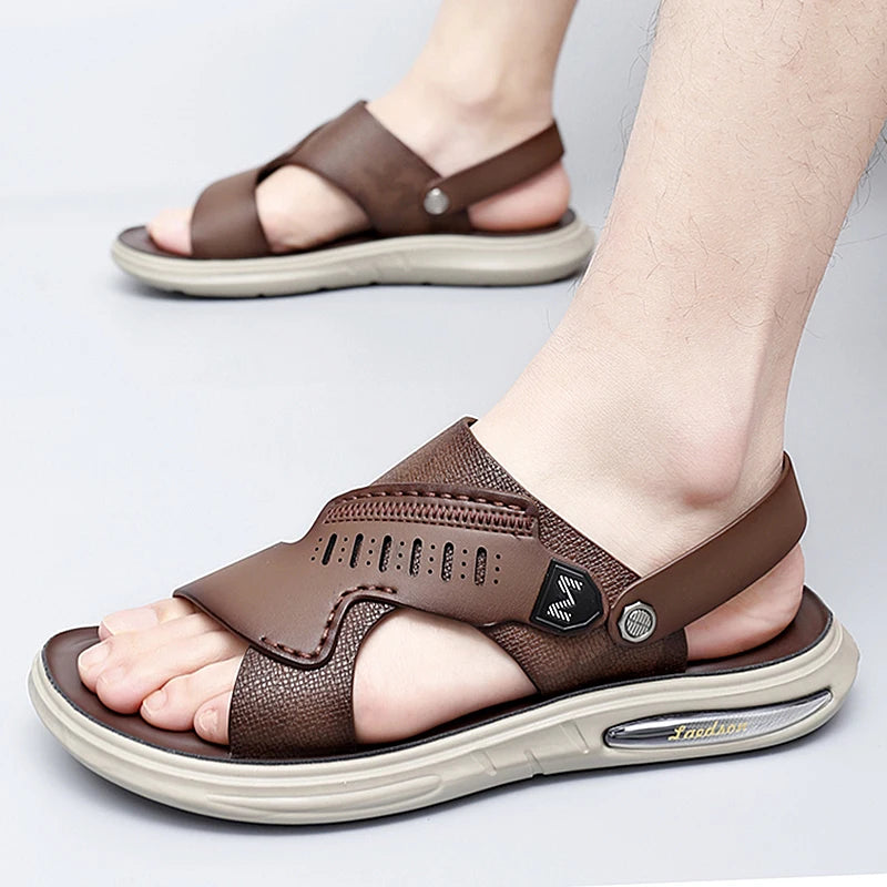 Men Genuine Leather Slip-on Casual Sandals