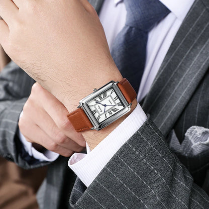 Montre d'affaires à quartz pour hommes avec bracelet en cuir