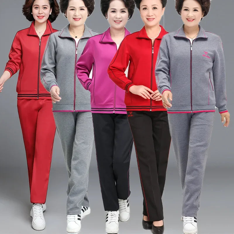 Women's Embroidered Zipper Autumn Winter Knitted Two Piece Set