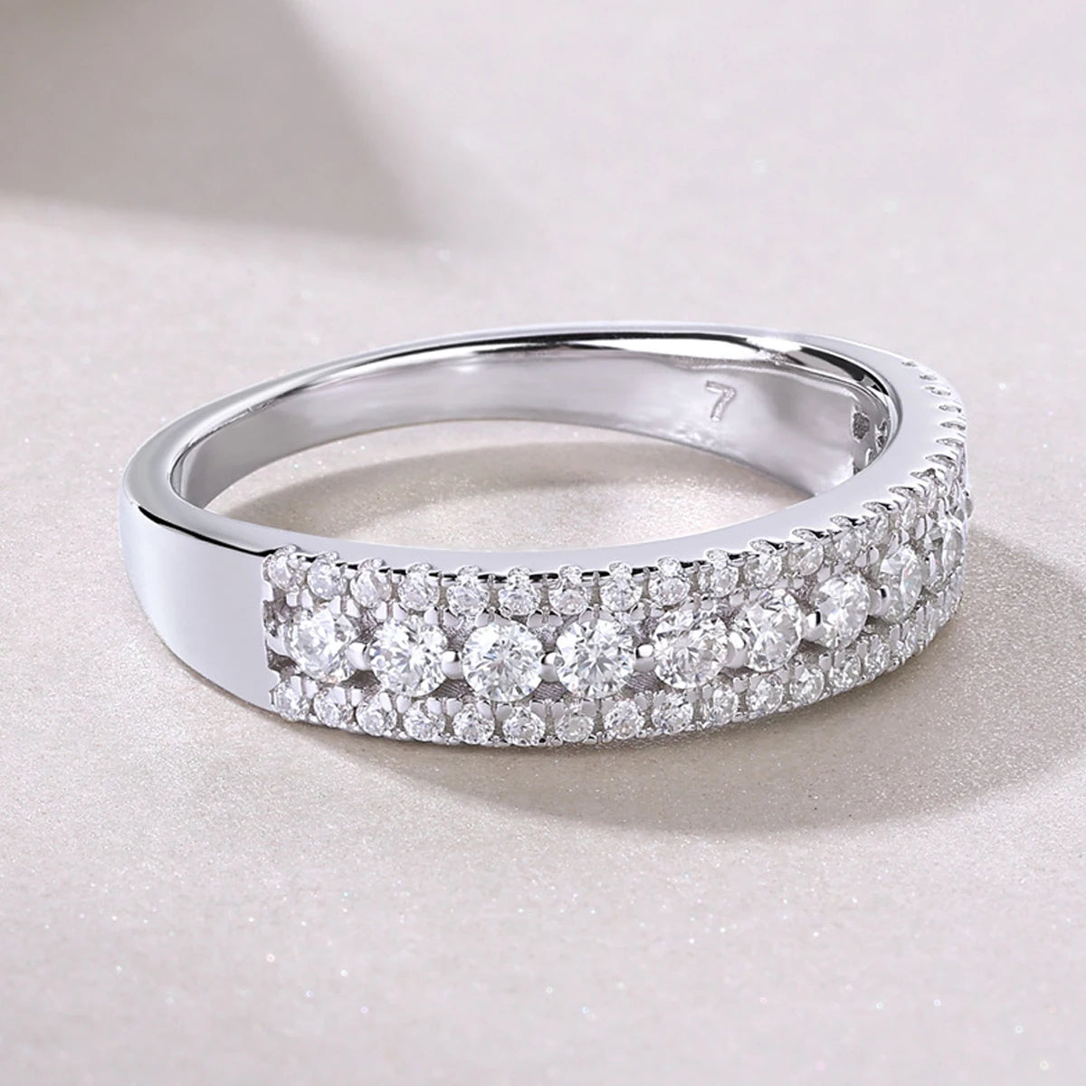 Bague demi-alliance en moissanite pour femme - Alliance scintillante en argent sterling S925