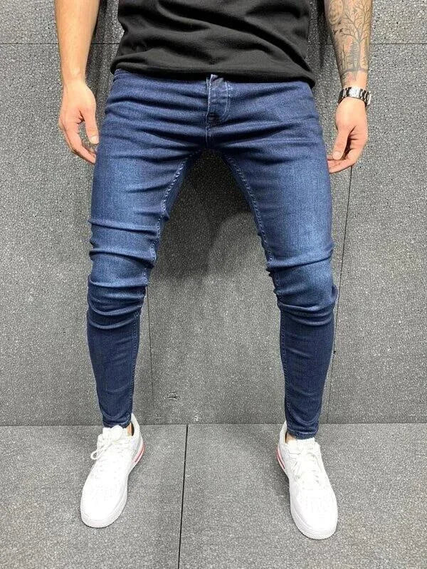 Men's Thin Skinny Long Pencil Ripped Ankle Jeans