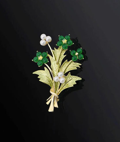 Golden Tulip Flower Pearl Brooch for Women – CZ Rhinestone Crystal Metal Pin