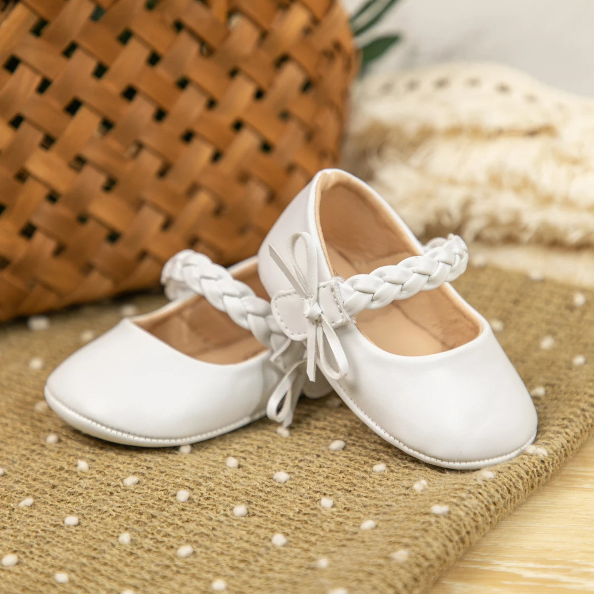 Woven Belt PU Leather Baby Girl Shoes