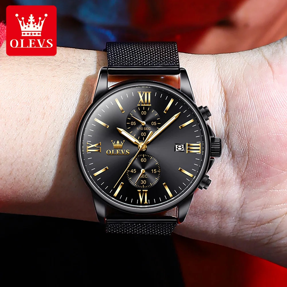 Men's Quartz Watch - Black Stainless steel Date Luminous Waterproof  Watch