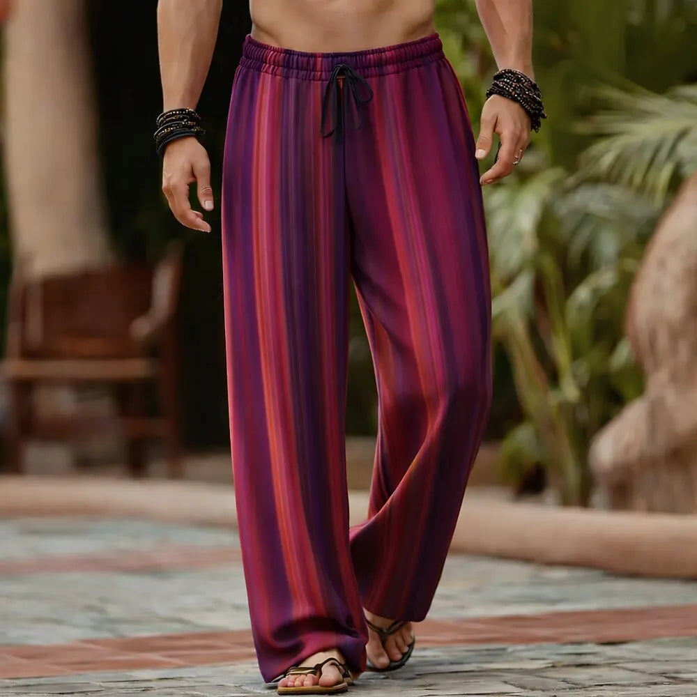 Men's Lightweight 3D Print Elastic Waist Loose Trousers