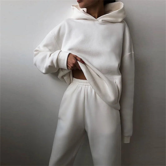 Women's Solid Color Hooded Fleece-Lin Clothing.
