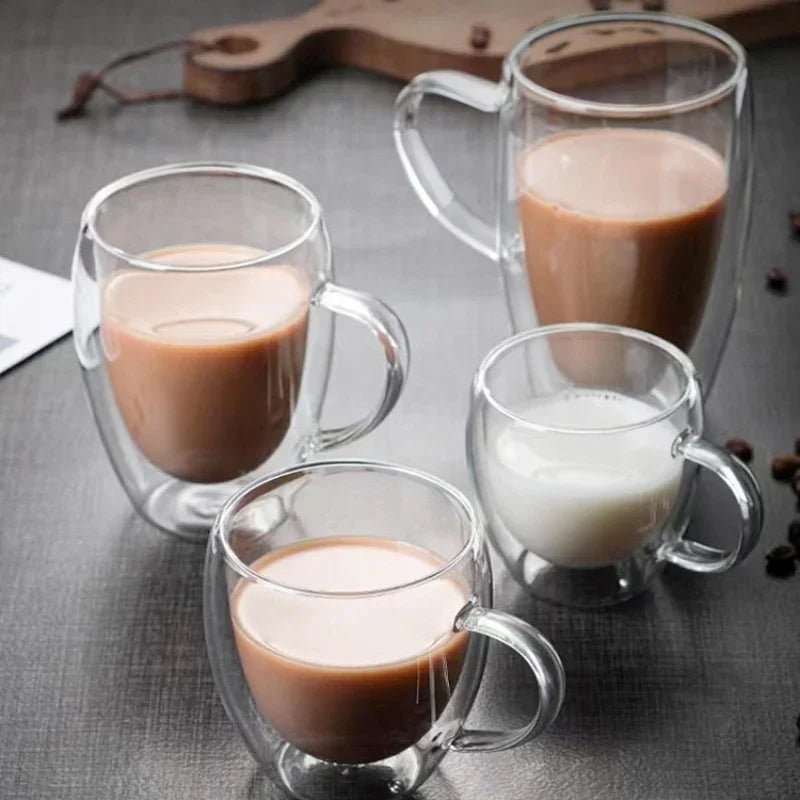 Tasse en verre transparente à double paroi résistante à la chaleur