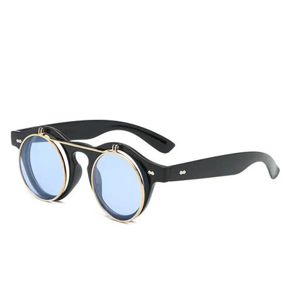 Unisex Retro Round Flip Frame Sunglasses