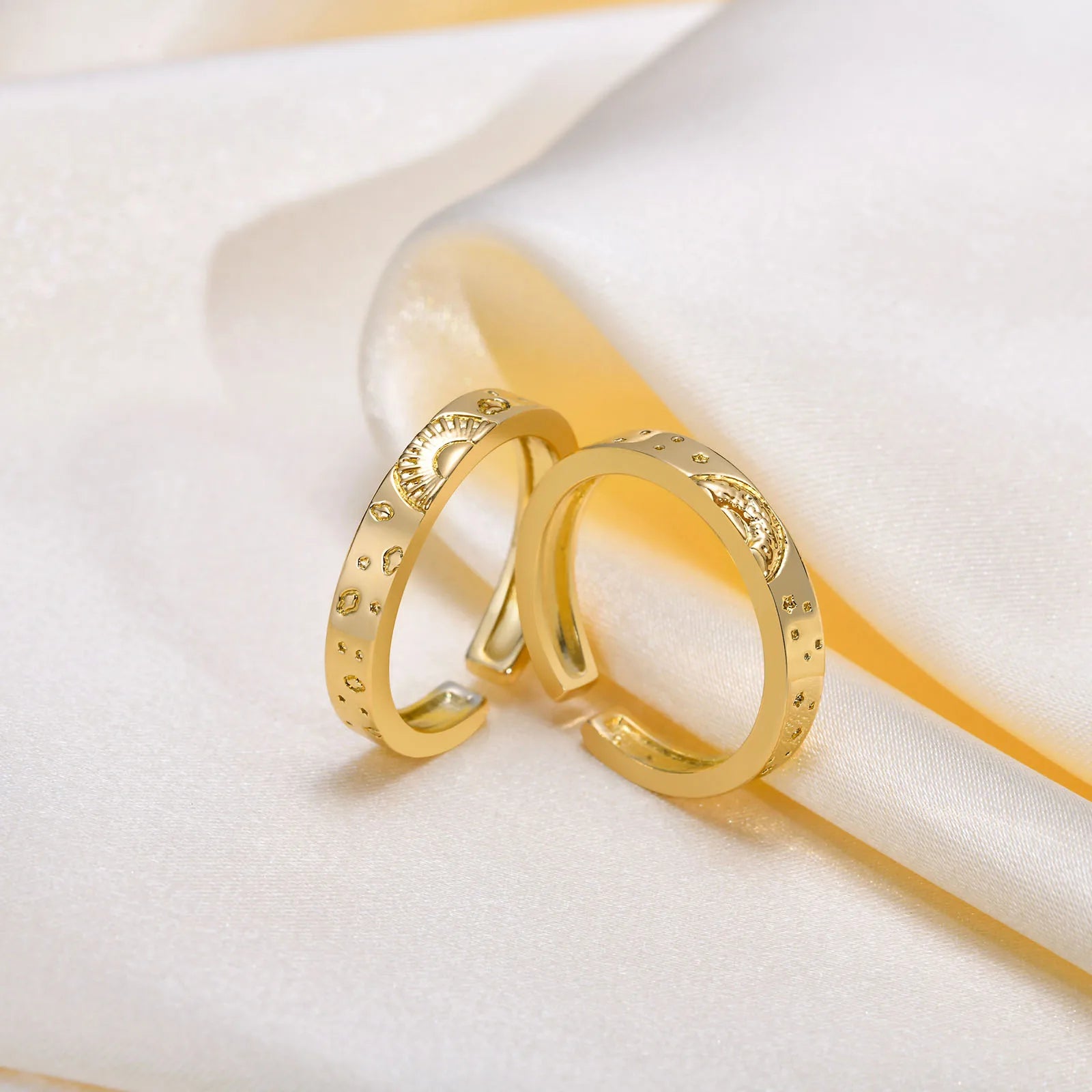 Adjustable Sun and Moon Couple Promise Rings – Matching Yin Yang Open Band