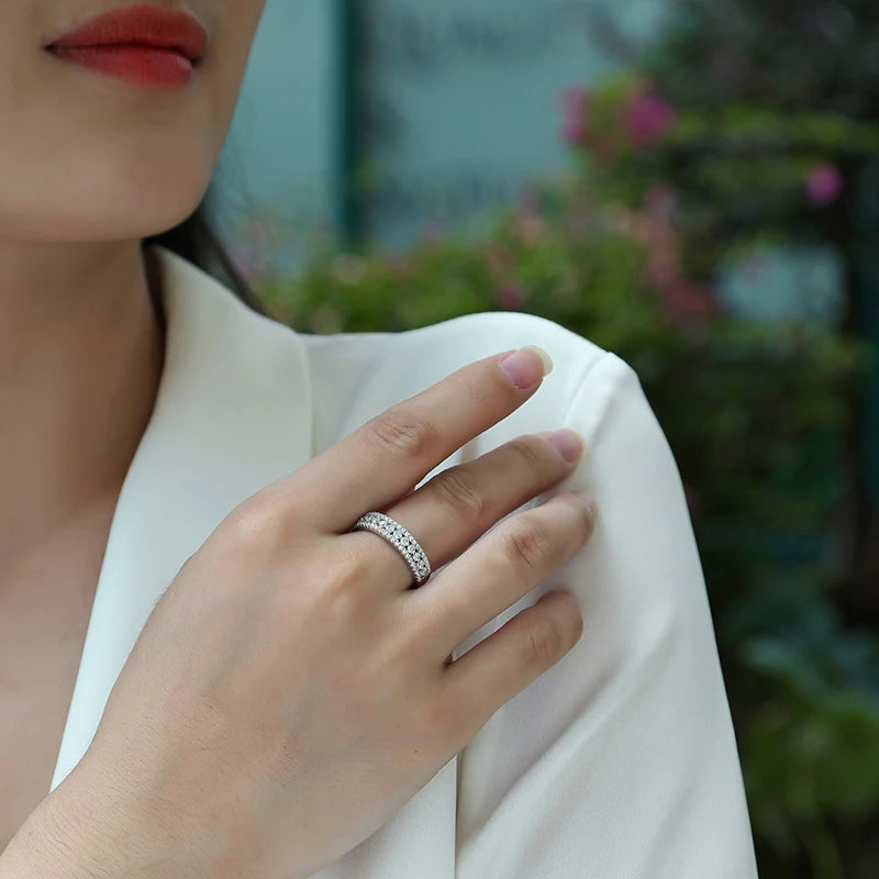 Bague demi-alliance en moissanite pour femme - Alliance scintillante en argent sterling S925