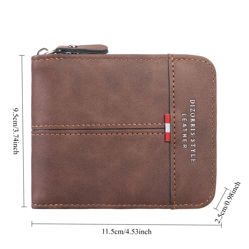 Men’s Short Leather Bifold Wallet with Zipper Coin Pocket