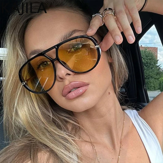 Women’s Oversized Metal Frame Oval Punk Pilot Sunglasses