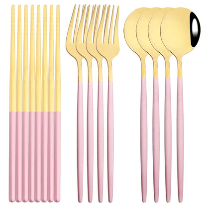 Edelstahl-Geschirrset in Gold und Grün