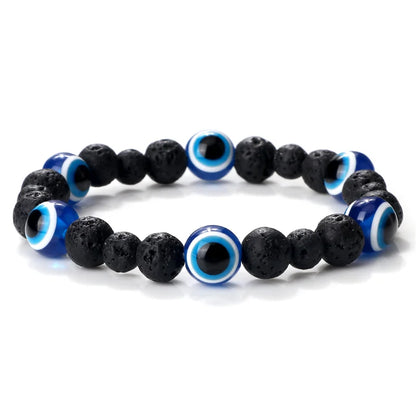 Unisex Black Matte Lava Bead Bracelet Blue Evil Eye Charm – Lucky Protection Bangle