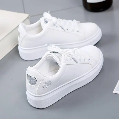 Autumn Rose Embroidery Thick Soled Leather Casual Shoes