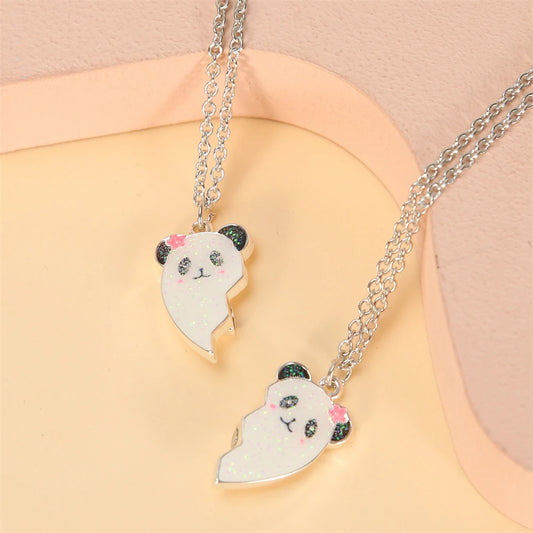 2Pcs Heart-Shaped Magnet Panda Necklaces
