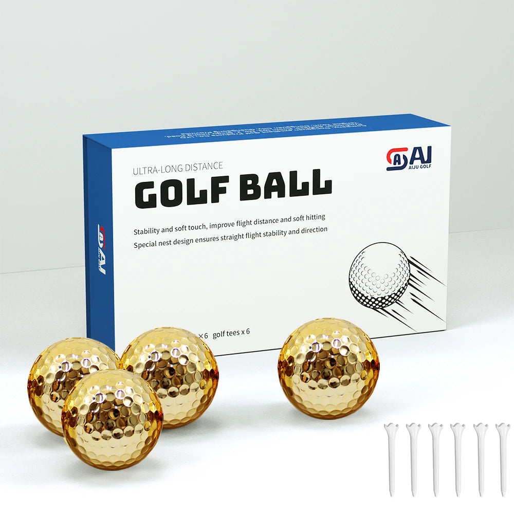Ensemble de balles de golf plaquées or – Comprend 6 balles et 6 tees de golf