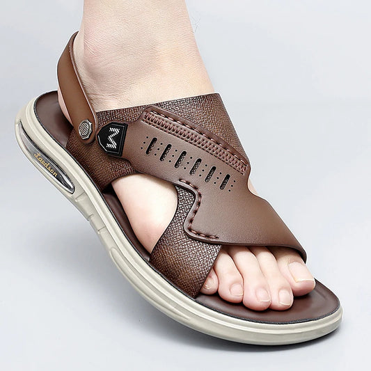 Sandales décontractées à enfiler en cuir véritable pour hommes
