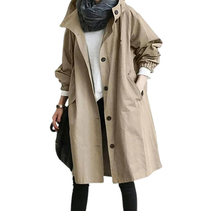 Women's Long Trench Windbreaker Loose Hooded Temperament Raincoat