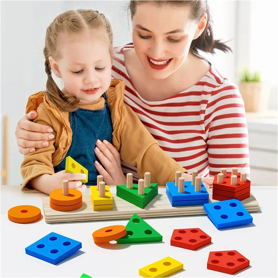 Montessori Holzsortier-Stapelspielzeug-Puzzle für Kleinkinder