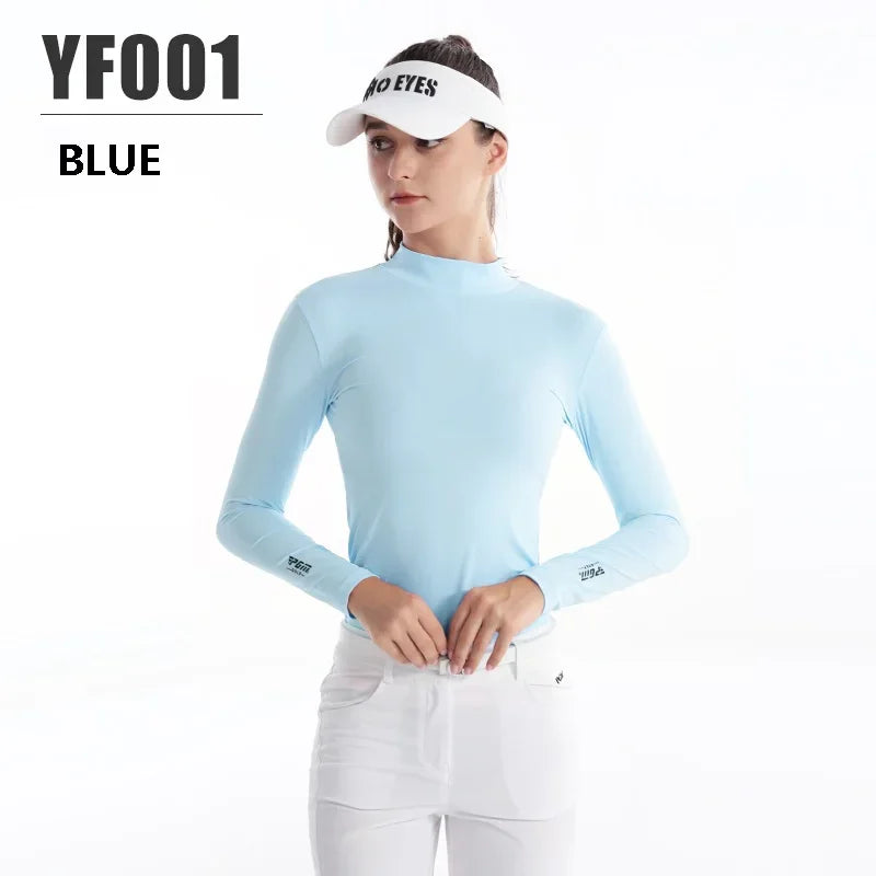 Damen-Golfshirt mit langen Ärmeln, Stehkragen, warmes Fleece, Sportbekleidung