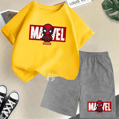 Niedliche Kurzarm-Outfits aus Baumwolle mit Cartoon-Print für Kinder