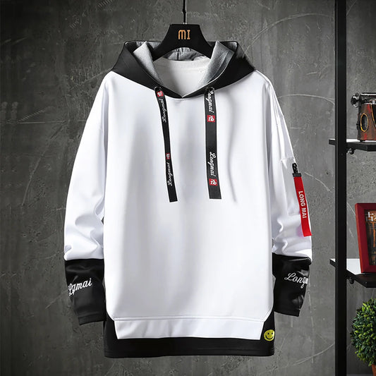 Men's Long Sleeve Fake Two Piece Hoodie Sweatshirt