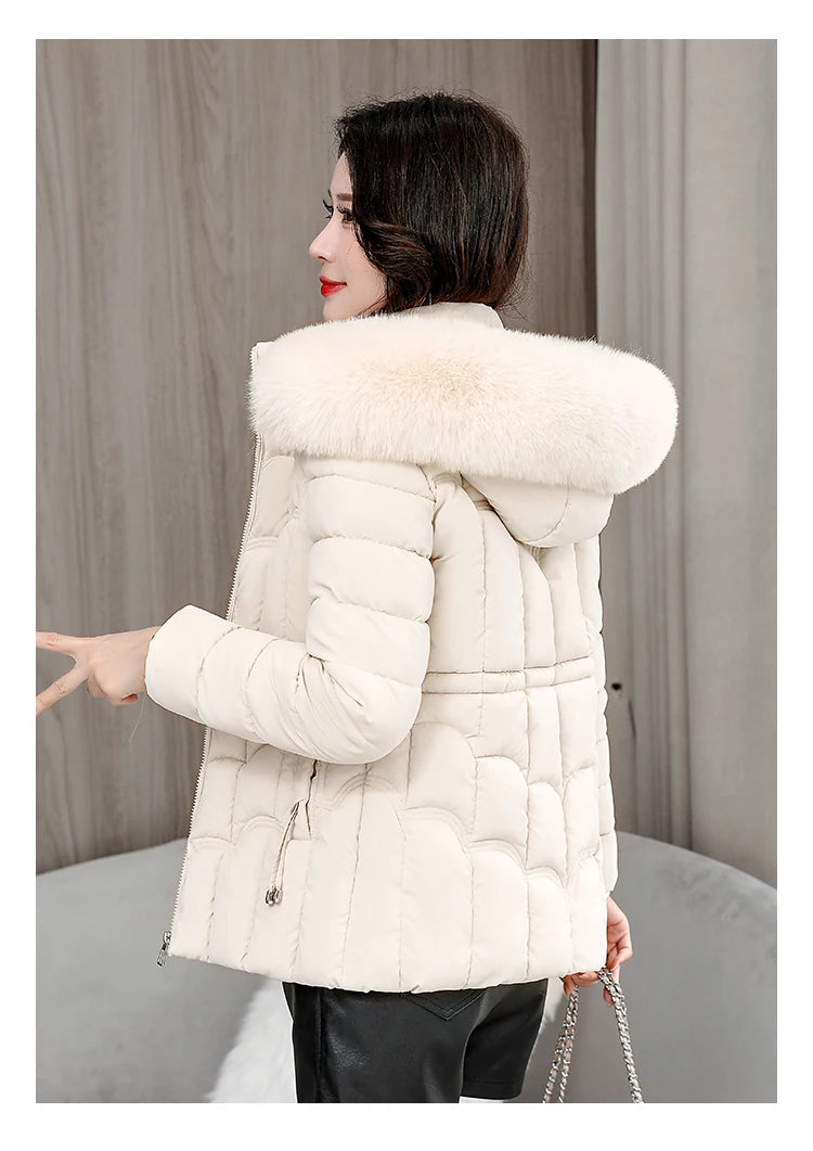 Parka d'hiver à capuche matelassée en coton pour femme