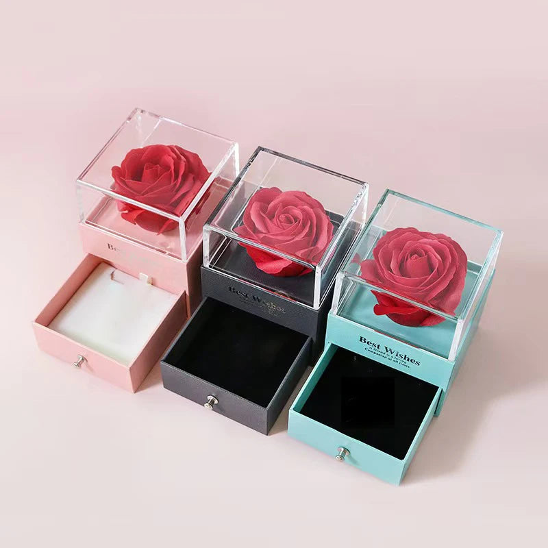 Valentinstag Geschenk Luxus rote Herz Halskette mit Rose Geschenkbox