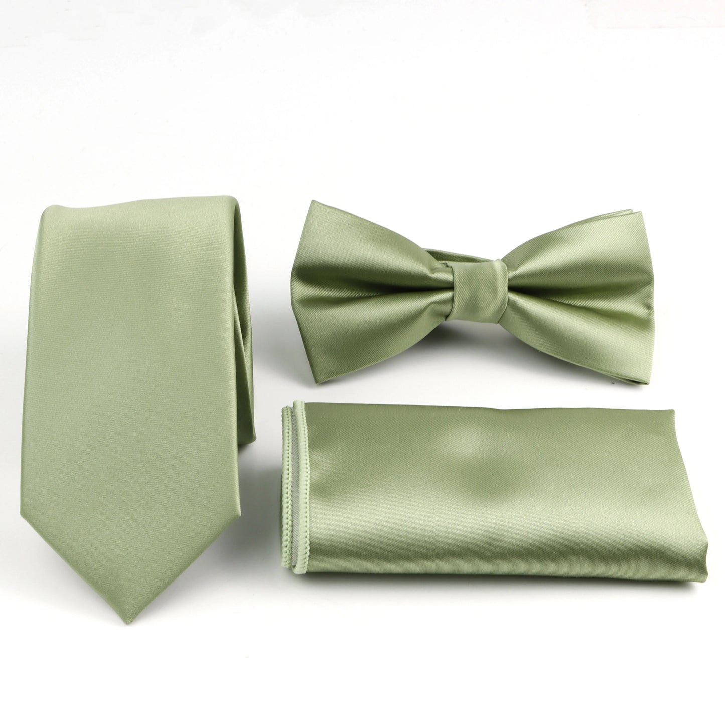 Men’s Solid Color Tie Set – Polyester Necktie Bow Tie Pocket Square & Cufflinks