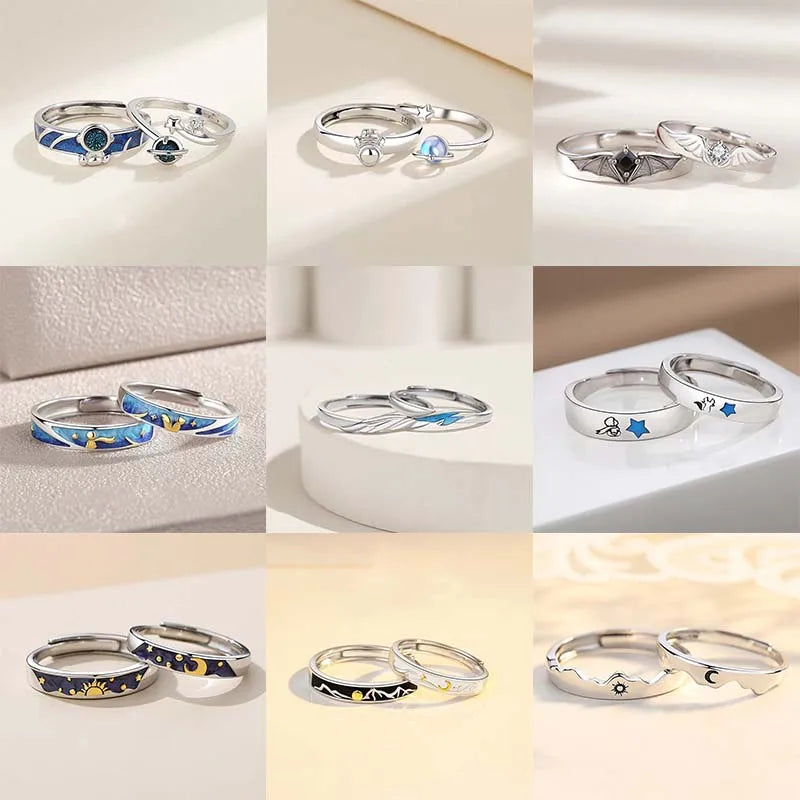 Dämonenaugen-Engelsflügel-Ring – Verstellbarer Unisex-Partnerring aus Legierung