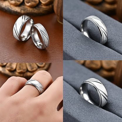 Stainless Steel Diagonal Line Unisex Ring – Minimalist Oblique Stripe Band