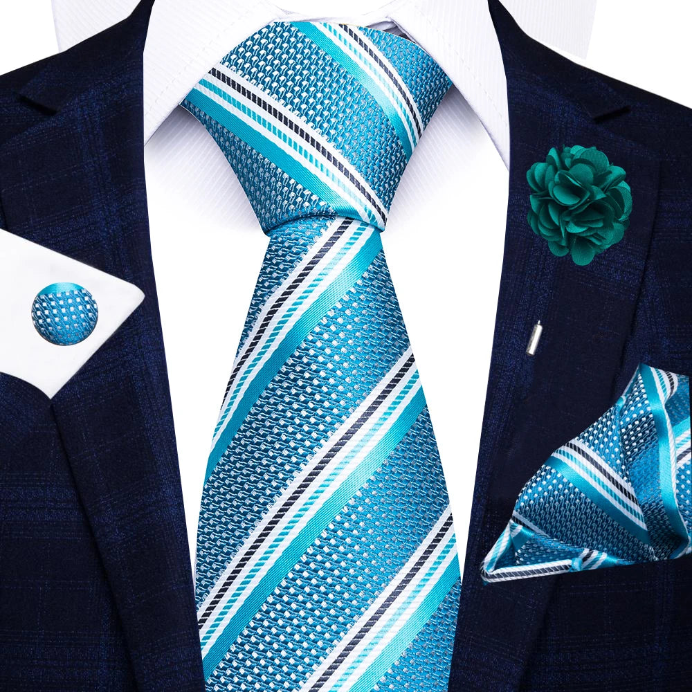 Men's Paisley Sky Blue Striped Silk Tie