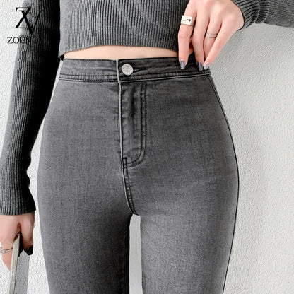 Graue Skinny-Fit-Jeans aus Denim mit hoher Taille