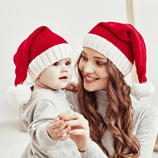 Bonnet de Père Noël tricoté pour enfants et adultes