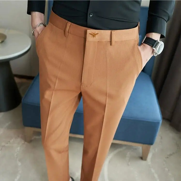 High Waist Solid Slim Fit Men’s Trousers