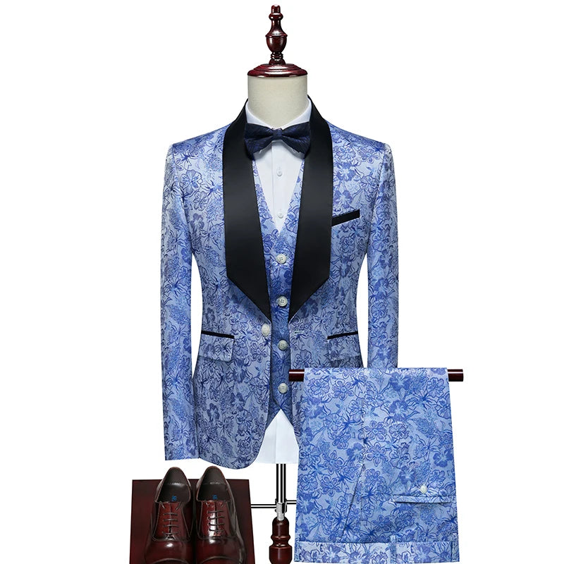 Men's Floral Three-Piece Evening Wedding Guest Dresses