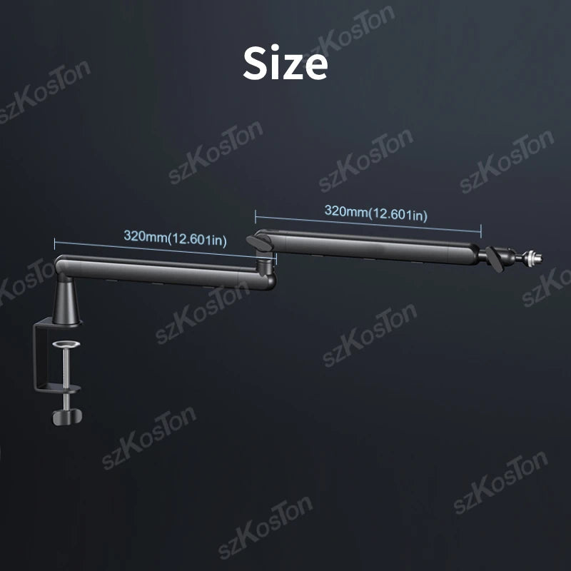 Studio Microphone Boom Arm Adjustable Riser Low‑Profile Mic Stand with Cable Management