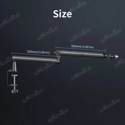 Studio Microphone Boom Arm Adjustable Riser Low‑Profile Mic Stand with Cable Management