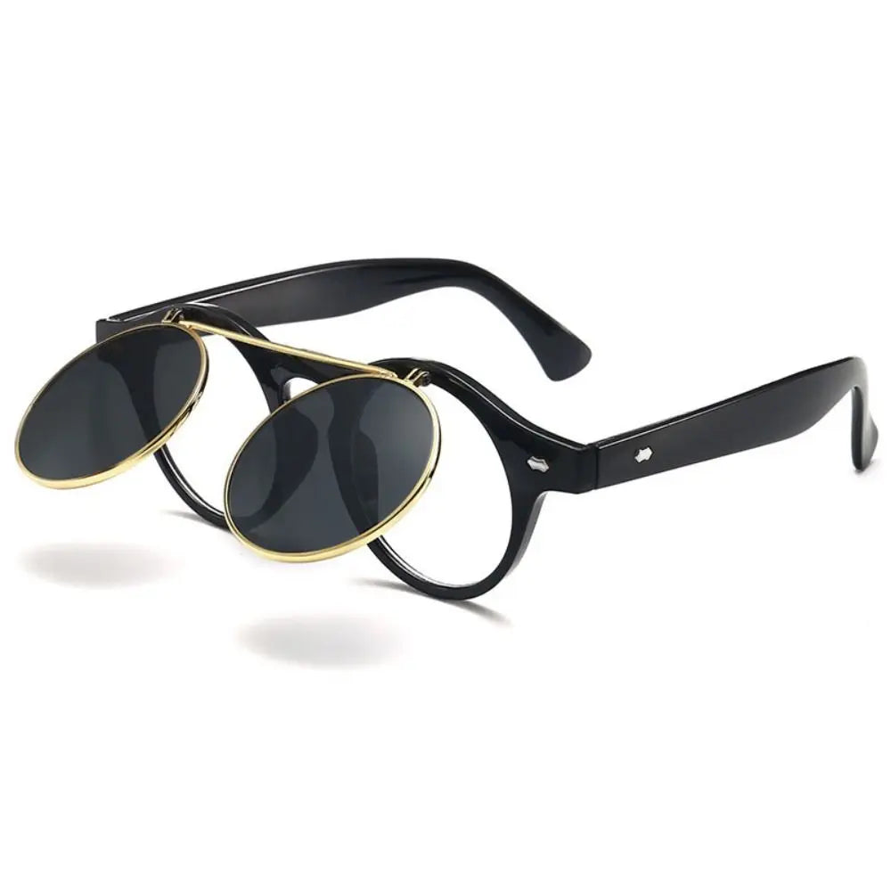 Unisex Retro Round Flip Frame Sunglasses