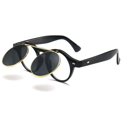 Unisex Retro Round Flip Frame Sunglasses